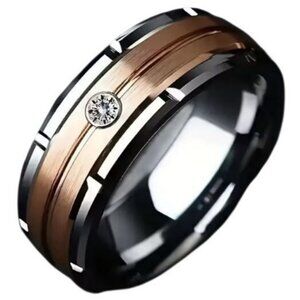 Tungsten Steel Beveled Double Channel Brushed Rose Gold Statement Wedding Ring